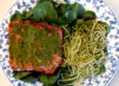 Baked Salmon With Spinach Pesto And Spaghetti